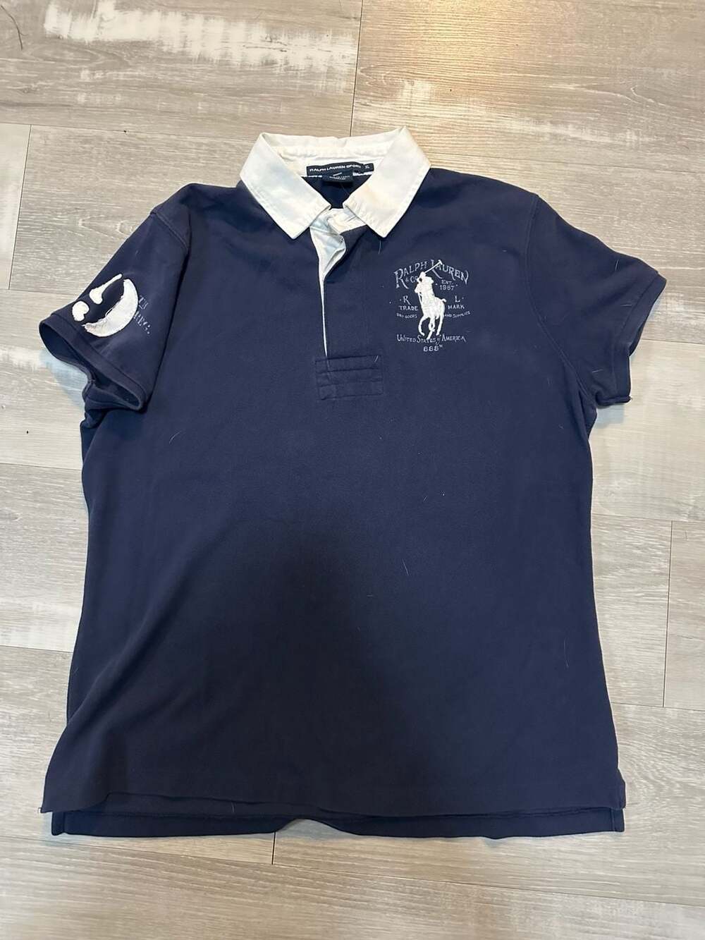 Ralph Lauren Sport Blue Short Sleeve Polo Shirt with Logo Graphic